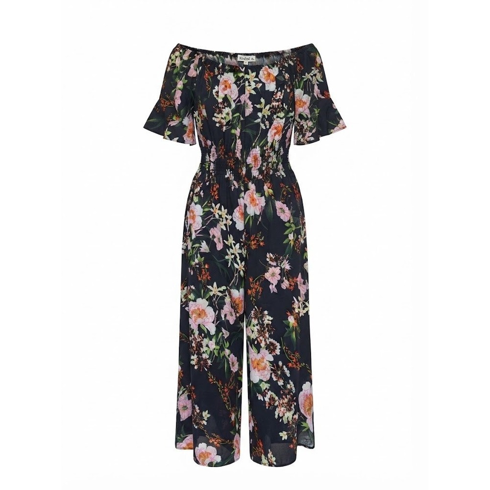 Flynn Skye Jumpsuit Womens XS Black Floral Botanical Boho Cottagecore Romper